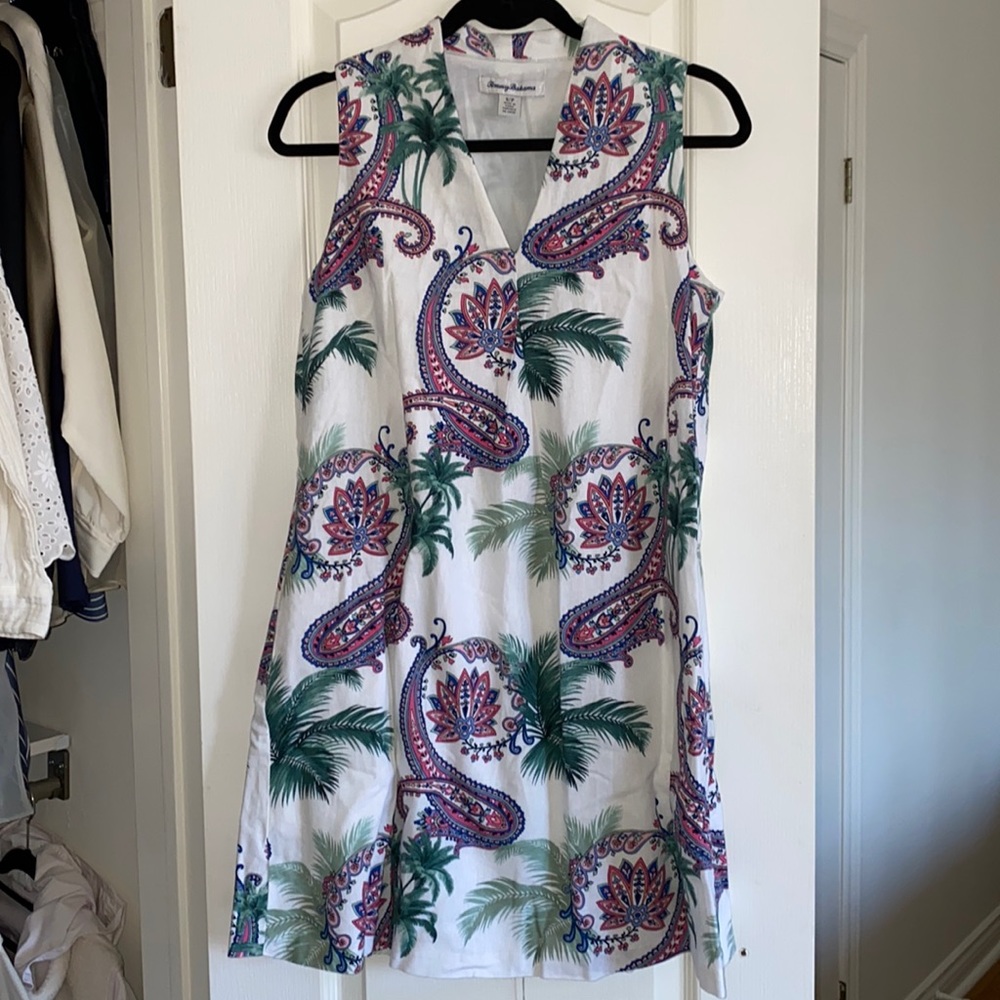 Tommy Bahama White Mini Dress with Green Palm & Pink Paisley
